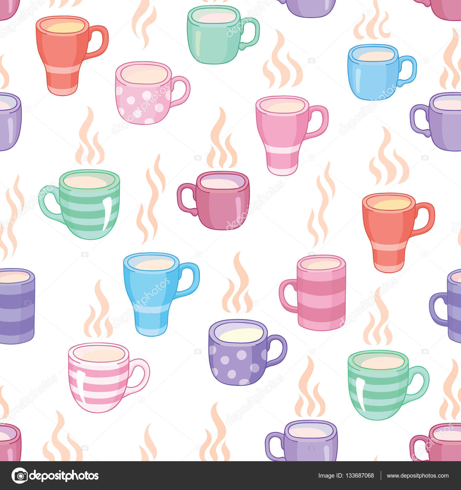 Premium Vector  Cute cups pattern. seamless background with modern tea mugs.  endless repeatable kitchen texture with teacups for printing. wrapping and  wallpaper design. colored flat vector illustration for decor.