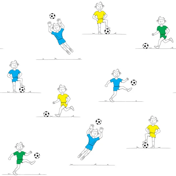 Seamless pattern boy playing football — Stock Vector