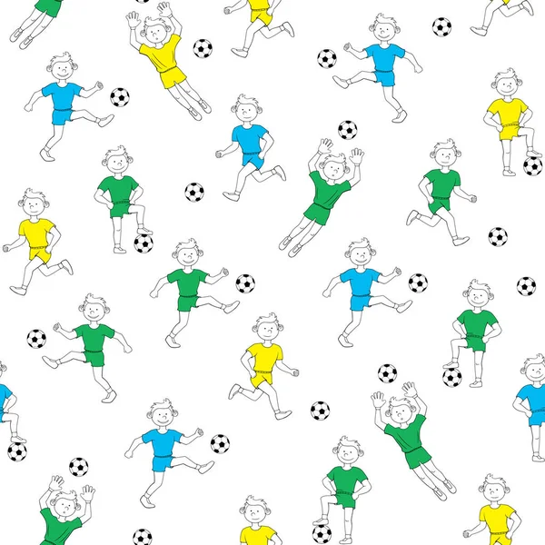 Naadloze patroon jongen voetballen — Stockvector