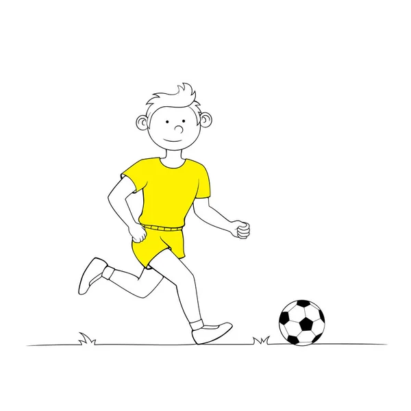 Un chico jugando al fútbol. Ilustración vectorial sobre fondo blanco . — Vector de stock