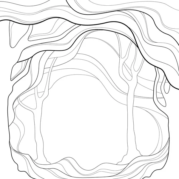 Ilustrație grafică abstractă alb-negru cu copaci — Vector de stoc