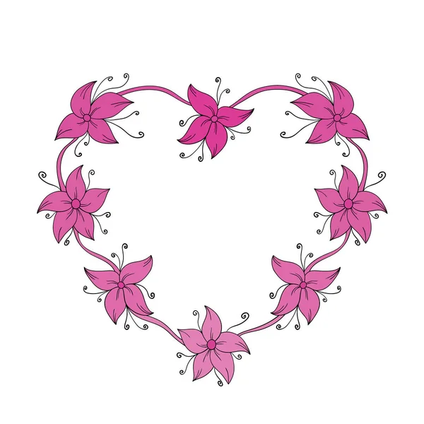 Cadre floral en forme de coeur — Image vectorielle