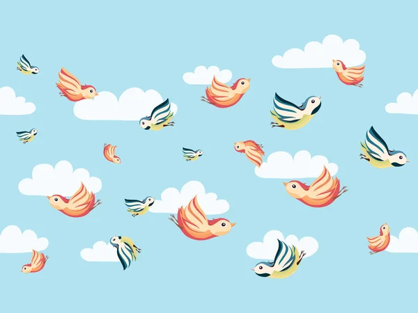 Kuşlar bulutlar ile Seamless Modeli. — Stok Vektör