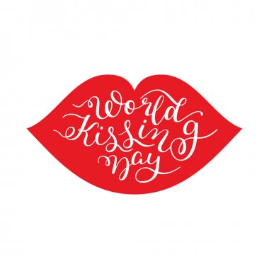 Dünya gün öpüşme el dudakları ile yazı.