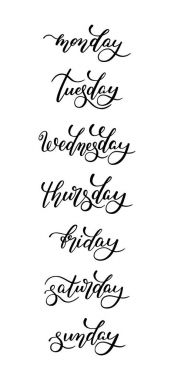 Haftanın günleri yazı el. Kartı, poster, prin için şablon