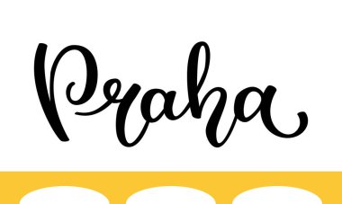 Prag 'ın el yazısı ve köprünün silueti. Kart, poster, yazdırma şablonu.