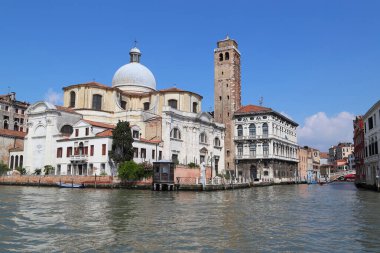 VENICE, ITALY - MAY 18, 2018: This is a view of the apse of the church of San Jeremiah from the side of the Grand Canal.