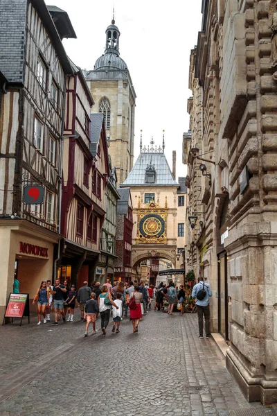 Rouen França Agosto 2019 Este Pedestre Gros Horloge Street Centro — Fotografia de Stock