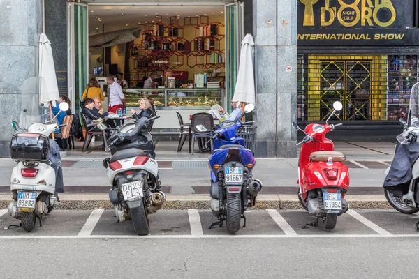 Milan Italy May 2018 Street Parking Scooters Most Popular Transport — Stock Photo, Image