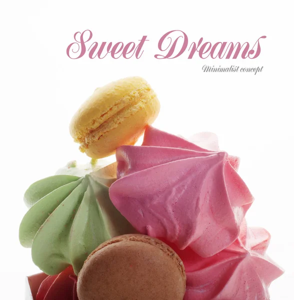 The concept of sweet dreams. Sweets pastel colors on a white background. Control lighting. Macro removal. Isolated object. Place for text — Stock Photo, Image