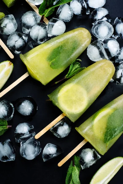 Mojito Green Tea Popsicles Dark Background Ice — Stock Photo, Image