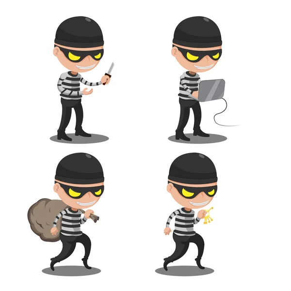 Ladro maschera rubare cartone animato personaggio vettoriale — Vettoriale Stock