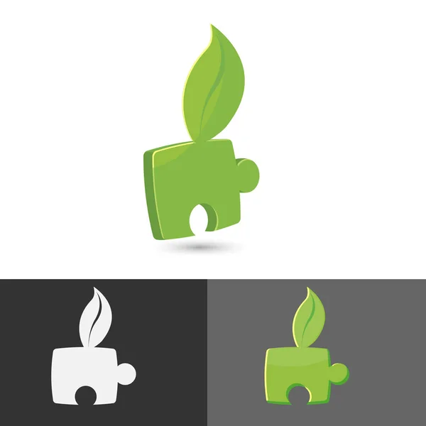 Vector de símbolo de icono verde hoja Jigsaw — Vector de stock