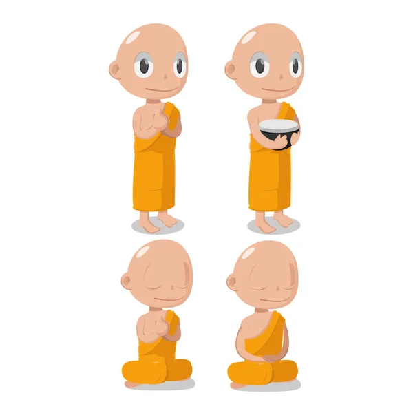 Monk Buddha Cartoon Vector de carácter lindo — Vector de stock