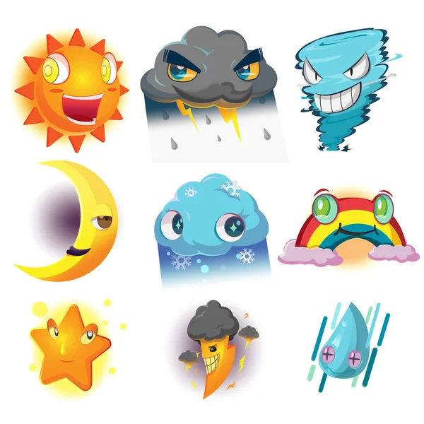 Wetter Charakter Cartoon Emotion Set Vektor — Stockvektor