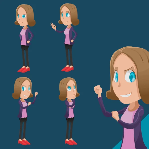 Vector de acción de personaje de dibujos animados de mujer trabajadora — Vector de stock