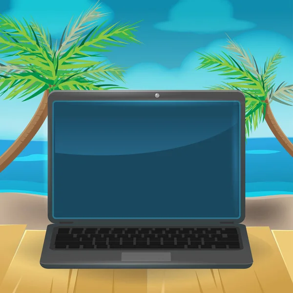 Komputer wakacje relaks wektor Beach — Wektor stockowy