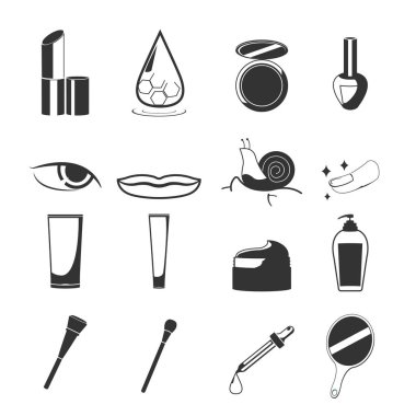 Kozmetik güzellik siyah simge kümesi vektör