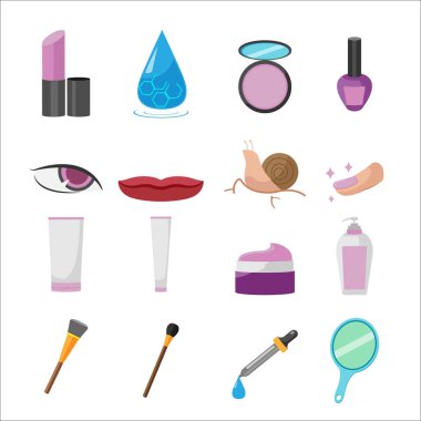 Kozmetik güzellik düz simge kümesi vektör