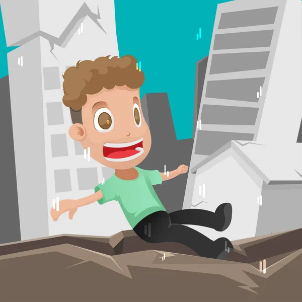 Man Scared Earthquake Disaster Vector - Stok Vektor