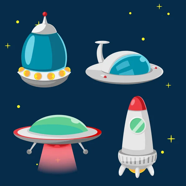 UFO Espaçonave Cartoon Design Set Vector — Vetor de Stock
