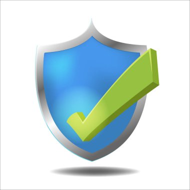 Kalkan onay yeşil işareti simgesi vektör