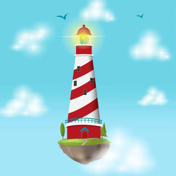 Lighthouse Float Island Cloud Design vector — Stock Vector