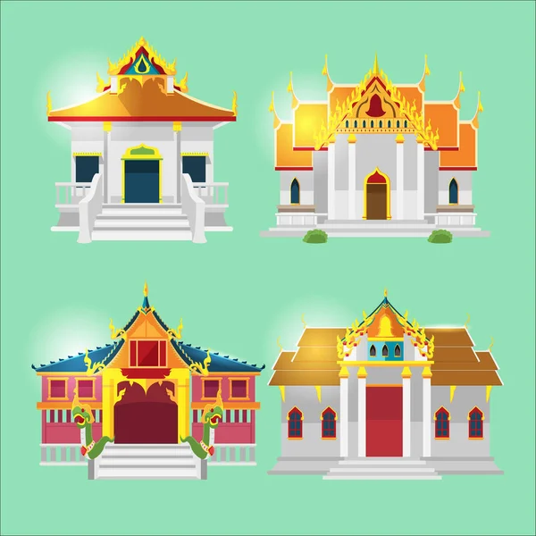 Tailandés asiático templo colección conjunto vector — Archivo Imágenes Vectoriales