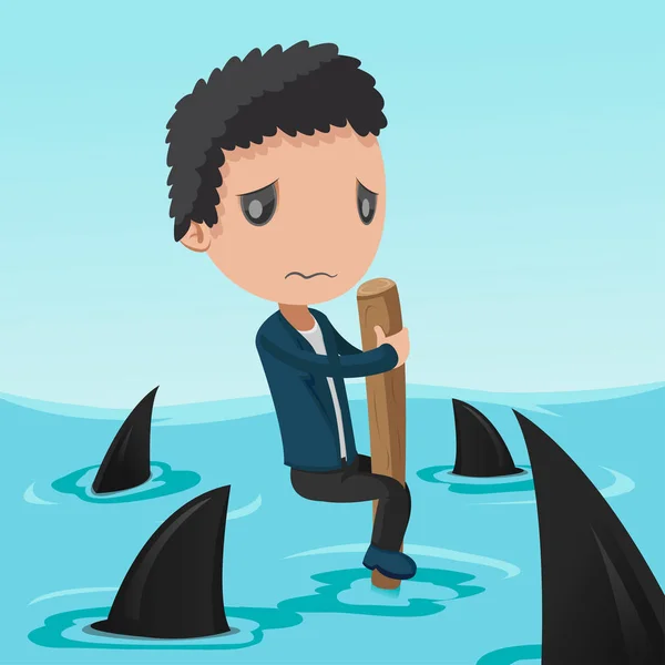 Uomo d'affari impaurito Shark Sea Vector — Vettoriale Stock
