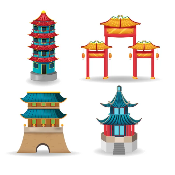 China templo coleção projeto conjunto Vector —  Vetores de Stock