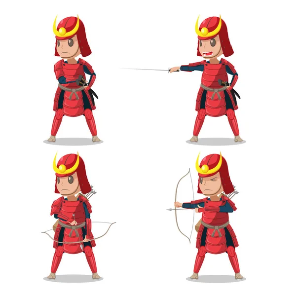 Japão Samurai Red Armor Character Vector — Vetor de Stock