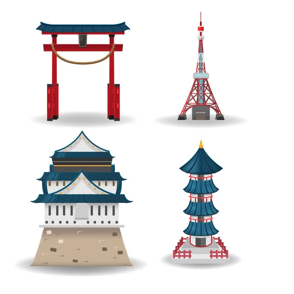 Japan travel building collection set vektor — Stockvektor