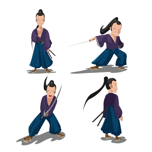 Velho Japão Samurai Desenhos animados personagem Vector — Vetor de Stock