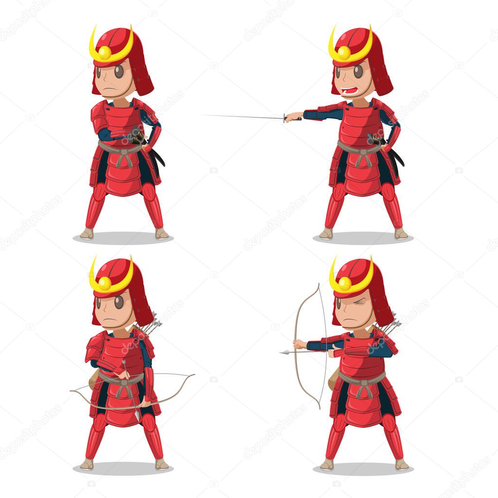 Japan Samurai Red Armor Character Vector