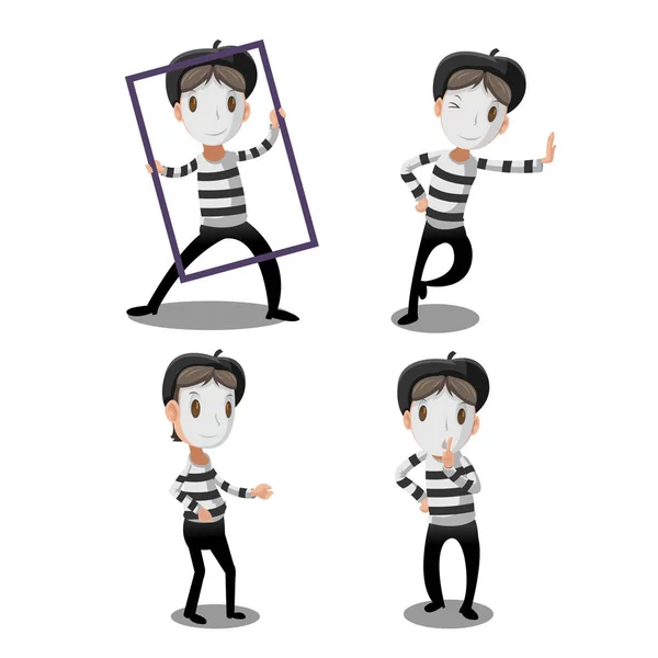 Mime Artista engraçado Desenhos animados personagem Vector —  Vetores de Stock