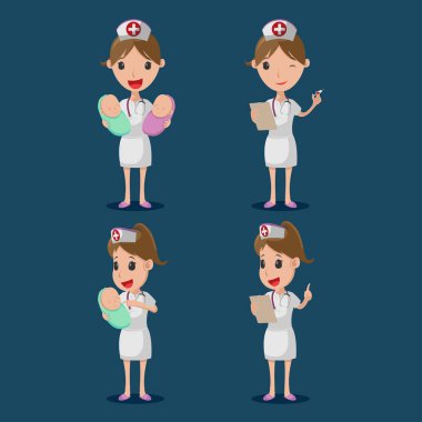 Hemşire çizgi film karakteri beyaz bez Set vektör