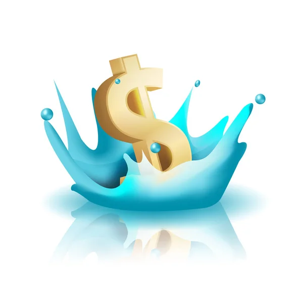 Moeda Water Splash Gold Dollar Vector — Vetor de Stock