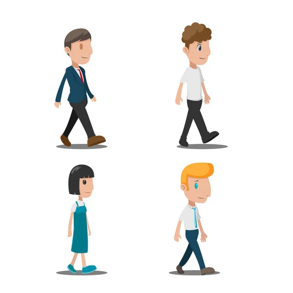 Pessoas Cartoon Walk Collection Set Vector — Vetor de Stock