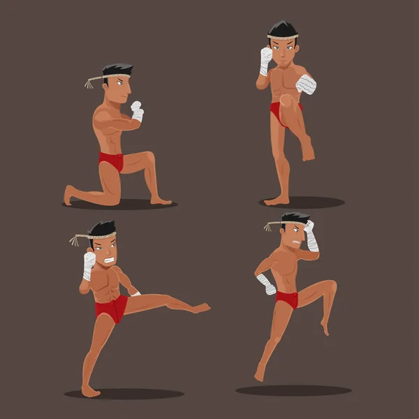 Man Thai Boxing Character Action Set Vector — Stock Vector