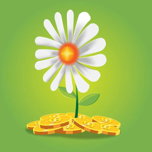 Flor Finanças Moeda Cartoon Vector — Vetor de Stock