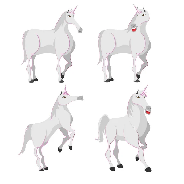 Kuda putih Unicorn Karakter Set Vektor - Stok Vektor