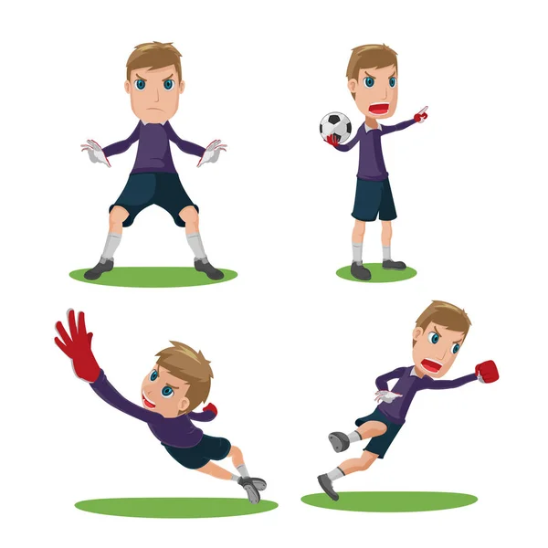 Fußball Torwart Charakter Pose Set Vektor — Stockvektor