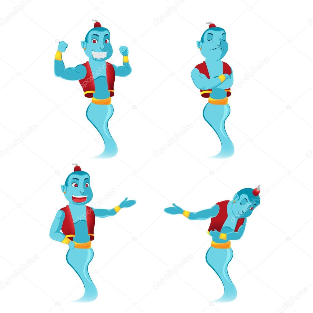 Blue Giant Genie Character Set Vector