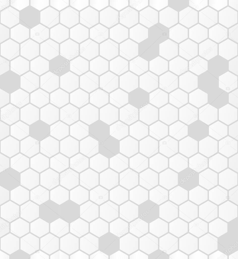 Seamless, illustrated tile of tessalated hexagons in grayscale, 