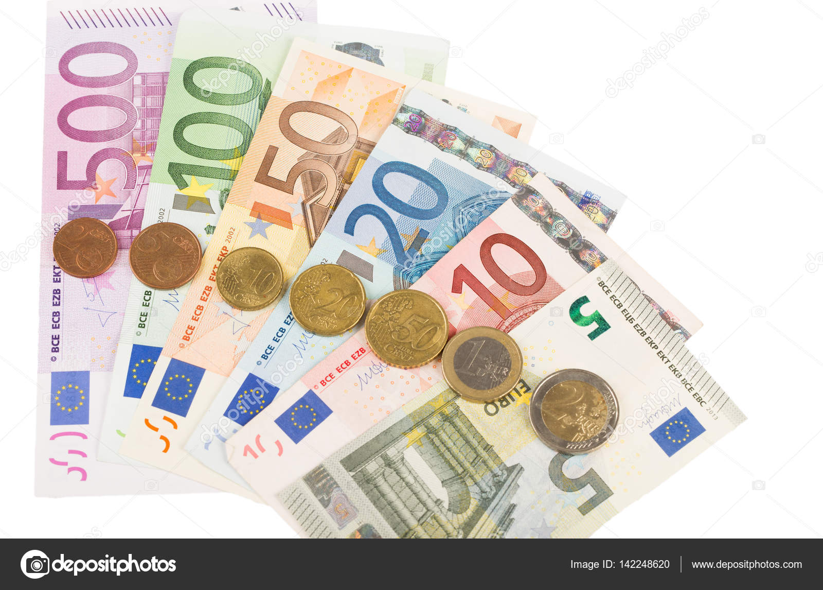 欧元钞票和硬币——图库图片© Lecaro #142248620