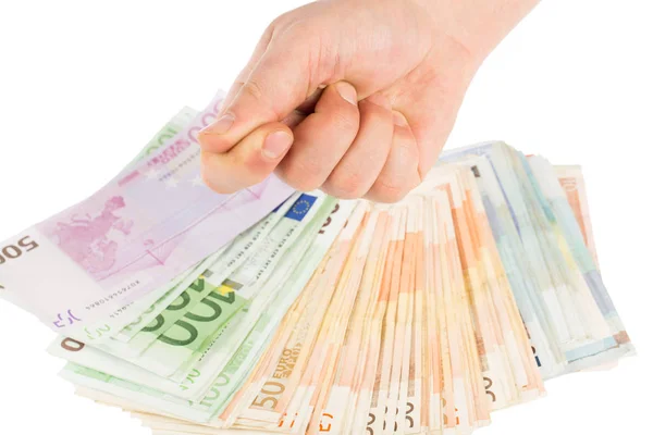 Euro och man hand — Stockfoto