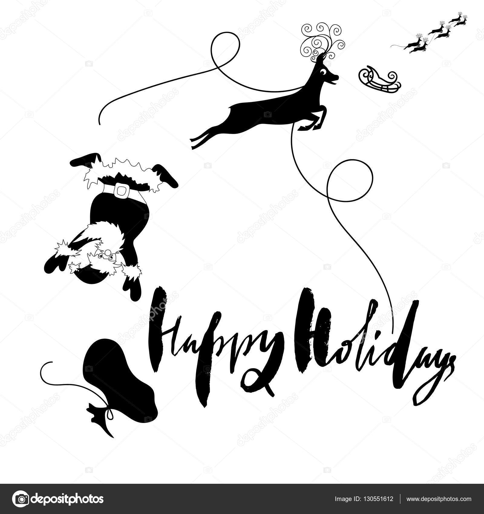 Babbo Natale caduta dalla slitta con imbracatura sulla renna Illustrazione di vettore in bianco e nero Buone Feste — Vettoriali di rtyt01il