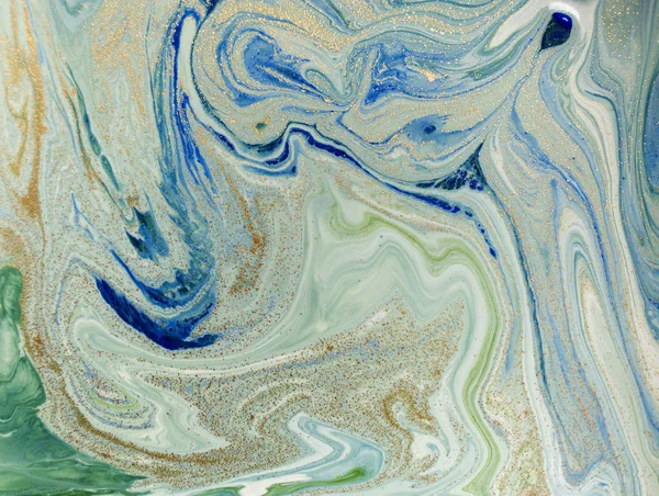 Marbled blue and green abstract background. Liquid marble pattern.