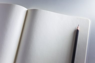 Boş beyaz defter ve kalem açıldı