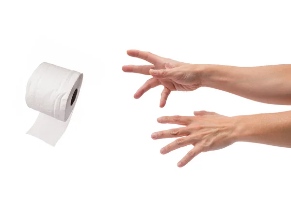 Aziatische mannelijke handen bereiken voor wc-papier — Stockfoto